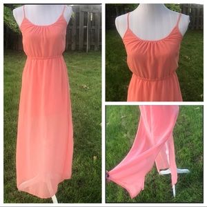 MIMMER SPAGHETTI  DRESS CORAL SEMI SHEER S